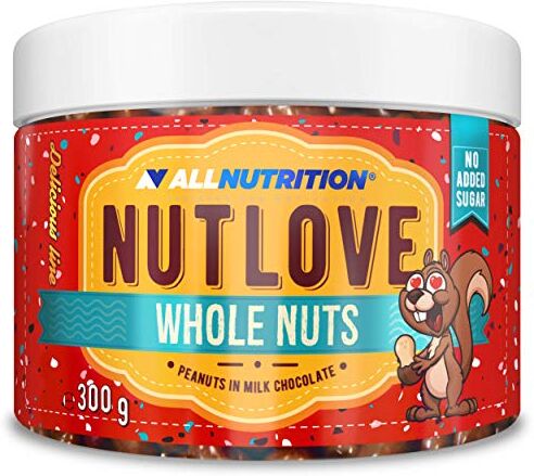 ALLNUTRITION Nutlove Noci Intere Arachidi In Cioccolato al Latte Cioccolatini Senza Zucchero Cioccolato Senza Zuccheri Aggiunti Dolci Ipocalorici Spuntino Sano 300g