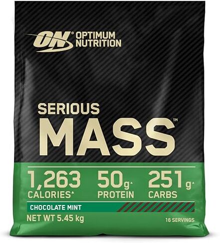 Optimum Nutrition Serious Mass Proteine in Polvere ad Alto Contenuto Calorico per Aumento Peso, con 25 Vitamine e Minerali, Creatina Monoidrato e Glutammina, Gusto Cioccolato e Menta, 16 Dosi, 5,45 kg