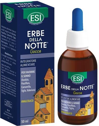 ESI Erbe della Notte, Integratore Alimentare in Gocce a Base di Passiflora, Camomilla e Valeriana, Favorisce il Sonno e Contrasta Ansia e Stress, Senza Glutine e Vegan, 50 ml