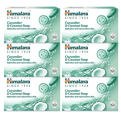 Himalaya Coconut and Cucumber Soap   Revitalizes Your Senses   Moisturizes and Hydrates Skin   Leaves Skin Softer and Smoother   Does Not Dry Skin 75g (Pack of 6)
