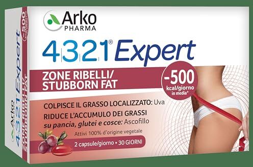 Arkopharma 4321 Expert Zone Ribelli Integratore Alimentare Per Pancia, Glutei e Cosce Complesso di Ascofillo e Uva 1 Confezione da 60 Capsule