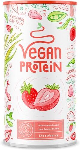 Alpha Proteine Vegane FRAGOLA Proteine vegetali di soia, piselli e semi Proteine in Polvere pre workout and post workout integratori palestra 600g vegan protein