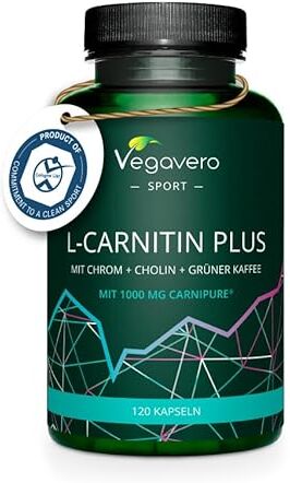 Vegavero L-CARNITINA Complex   1000 mg di CarniPure®   con Cromo, Vitamine B, Colina e Caffè Verde   Integratore Pre Workout per Metabolismo e Recupero Muscolare   Vegan e Senza Additivi   ®