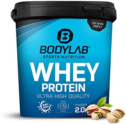 Bodylab24 Whey Protein Powder Pistacchio 2kg, proteine per muscoli più forti, whey può promuovere la costruzione dei muscoli, con 80% di proteine, senza aspartamee