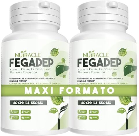 Rex Nutracle, Integratore Fegato Detox con Cardo Mariano, Carciofo, Colina e Rosmarino Drenante Depurativo per favorire Digestione (120 Unità (Confezione da 2))