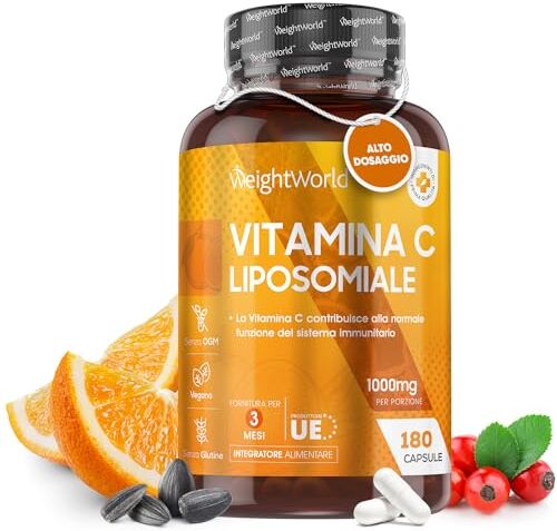 WeightWorld Vitamina C Liposomiale 3 Mesi, Vitamina C 1000mg Vegana, Alto Dosaggio, Sistema Immunitario, Ossa, Cartilagini, Pelle, Denti, Stanchezza, Vitamina C Pura 180 Capsule, Vit C Liposomiale Acido Ascorbico