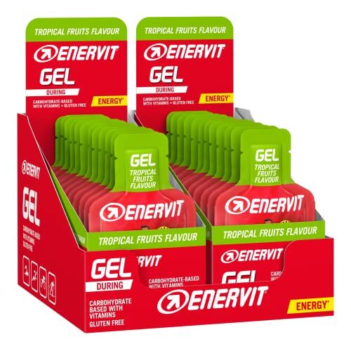 Enervit , Gel Frutti Tropicali, con Vitamine e Carboidrati, ad Alta Intensità Energetica, per Sforzi di Lunga Durata, con Formula DP4, Senza Glutine, 24 Minipack da 25 Millilitri