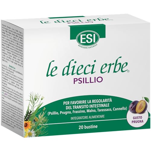 ESI Le Dieci Erbe Psillio, Integratore Alimentare a Base di Psyllium, per la Regolarità del Transito Intestinale, Senza Glutine e Vegan, 20 Bustine