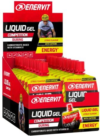 Enervit , Liquid Gel Competition Gusto Agrumi, con 90 Grammi di Carboidrati, 25 Milligrammi di Caffeina, Maltodestrina e Fruttosio, 18 Pack da 60 Millilitri