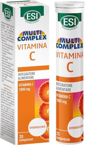 ESI Multicomplex, Integratore Alimentare di Vitamina C, Gusto Arancia Rossa, Senza Glutine e Vegan, 20 Compresse Effervescenti