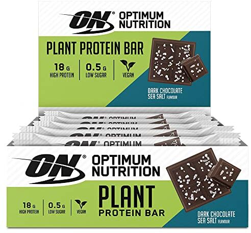 Optimum Nutrition Plant Bar, Barrette Proteiche Plant Based, Snack Approvato dalla Vegan Society, Pochi Zuccheri, Snack Sportivo per Uomo e Donna, Cioccolato Fondente con Sale Marino, 12 x 60 g