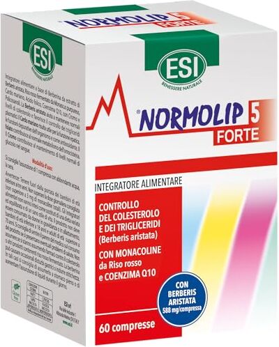 ESI Normolip 5 Forte, Integratore Alimentare con Berberis, Contribuisce ai Normali Livelli di Colesterolo e Trigliceridi e alla Funzionalità Cardiovascolare, Senza Glutine, 60 Compresse