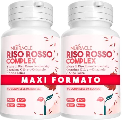 Rex Nutracle RISO ROSSO FERMENTATO 120 compresse Integratore Colesterolo con Monacolina K, Acido Folico, Coenzima Q10, Policosanoli e Gamma Orizanolo(60 Unità (Confezione da 2))