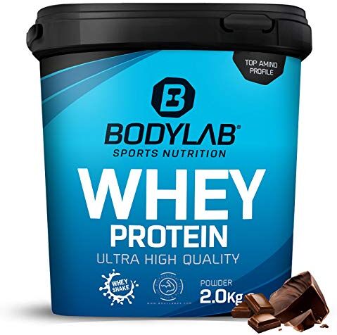 Bodylab24 Whey Protein Powder Doppio cioccolato 2kg, proteine per muscoli più forti, whey può promuovere la costruzione dei muscoli, con 80% di proteine, senza aspartamee