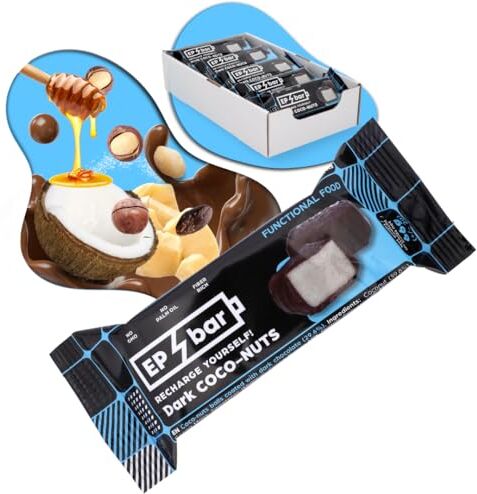 EP Bar Protein Bombs cioccolato fondente, cocco e macadamia, confezione da 10 (30 bombe) keto-friendly, superfood, fatto a mano in Lituania, booster energetico.