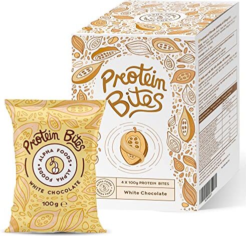 Alpha Protein Bites Snack Fitness Proteici al Cioccolato Bianco con 78% di cioccolato al latte, cacao, soia e proteine del latte Integratori Pre Workout