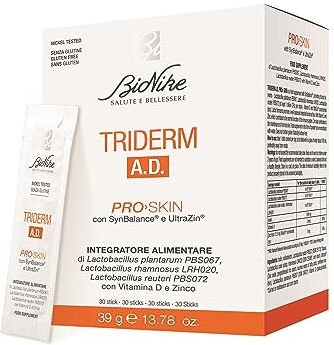 BioNike Triderm AD Pro Skin, Integratore Alimentare con Fermenti Lattici, Vitamina D e Zinco, Favorisce l'Equilibrio della Flora Batterica Intestinale e le Funzioni del Sistema Immunitario, 30 Stick