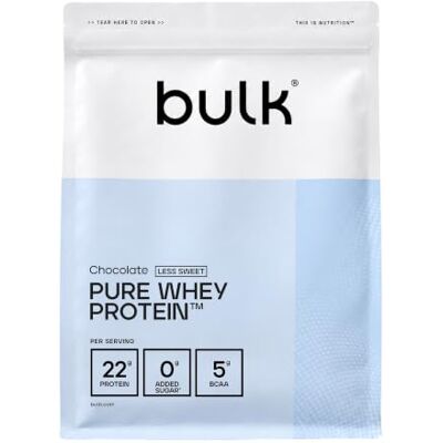 Bulk Pure Whey Proteine in Polvere Meno Dolce, Cioccolato, 22g di Proteine e 5g di BCAA, Shake di Whey Concentrato, A Basso Contenuto di Zuccheri, Supporta la Crescita e il Recupero Muscolare, 2.5kg Bulk Pure Whey Proteine in Polvere Meno Dolce, Cioccolato, 22g di Proteine e 5g di BCAA, Shake di Whey Concentrato, A Basso Contenuto di Zuccheri, Supporta la Crescita e il Recupero Muscolare, 2.5kg