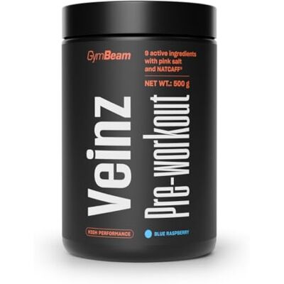 GymBeam Veinz Pre-Workout Con Citrullina, Arginina, Caffeina NATCAFF®, Beta-Alanina e Vitamine, Gusto Fruttato, Vegano per Pump e Energia (500 g, Lampone blu) GymBeam Veinz Pre-Workout Con Citrullina, Arginina, Caffeina NATCAFF®, Beta-Alanina e Vitamine, Gusto Fruttato, Vegano per Pump e Energia (500 g, Lampone blu)