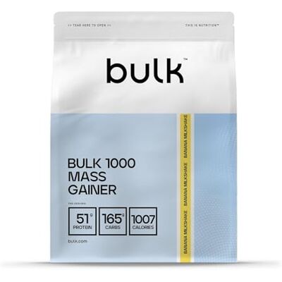 Bulk 1000 Mass Gainer in polvere 2,5 kg Frullato alla Banana Gainer ad alto contenuto calorico con 51 g di proteine e 165 g di carboidrati per porzione Almeno 1000 calorie per porzione Bulk 1000 Mass Gainer in polvere 2,5 kg Frullato alla Banana Gainer ad alto contenuto calorico con 51 g di proteine e 165 g di carboidrati per porzione Almeno 1000 calorie per porzione