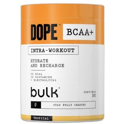 Bulk Dope BCAA+ Polvere Intra-Workout Tropicale 360 g 30 Porzioni 5g BCAA Miscela di Elettroliti Glutammina Vitamina B6 & B12 Supporta Idratazione, Energia e Recupero Bulk Dope BCAA+ Polvere Intra-Workout Tropicale 360 g 30 Porzioni 5g BCAA Miscela di Elettroliti Glutammina Vitamina B6 & B12 Supporta Idratazione, Energia e Recupero
