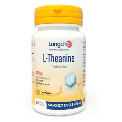 Longlife ® L-Theanine Con L-teanina da tè verde 100mg Rilassamento e concentrazione Antiossidante Fino a 2 mesi di trattamento Vegano e senza glutine Longlife ® L-Theanine Con L-teanina da tè verde 100mg Rilassamento e concentrazione Antiossidante Fino a 2 mesi di trattamento Vegano e senza glutine