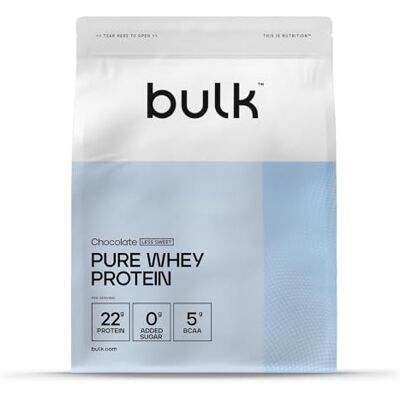 Bulk Pure Whey Proteine in Polvere Meno Dolce, Cioccolato, 22g di Proteine e 5g di BCAA, Shake di Whey Concentrato, A Basso Contenuto di Zuccheri, Supporta la Crescita e il Recupero Muscolare, 500g Bulk Pure Whey Proteine in Polvere Meno Dolce, Cioccolato, 22g di Proteine e 5g di BCAA, Shake di Whey Concentrato, A Basso Contenuto di Zuccheri, Supporta la Crescita e il Recupero Muscolare, 500g