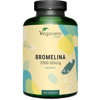 Vegavero BROMELINA Forte Drenante 1.300 mg (5.000 F.I.P./g) con Capsule Gastroresistenti Drcaps Enzima digestivo dell’Ananas Integratore Diuretico 240 Capsule Vegan Vegavero BROMELINA Forte Drenante 1.300 mg (5.000 F.I.P./g) con Capsule Gastroresistenti Drcaps Enzima digestivo dell’Ananas Integratore Diuretico 240 Capsule Vegan