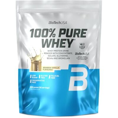 BioTechUSA 100% Pure Whey proteine del siero da concentrato e isolato Con BCAA e L-glutammina enzimi bromelina Basso contenuto di zucchero 900 g, Vaniglia Bourbon BioTechUSA 100% Pure Whey proteine del siero da concentrato e isolato Con BCAA e L-glutammina enzimi bromelina Basso contenuto di zucchero 900 g, Vaniglia Bourbon