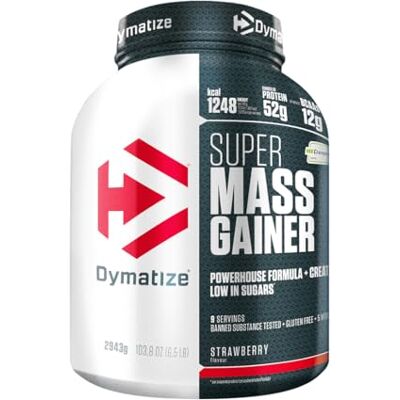 Dymatize Super Mass Gainer Strawberry 2943g Weight-Gainer Polvere + Carboidrati, Creapure Creatina, BCAA, Caseina Dymatize Super Mass Gainer Strawberry 2943g Weight-Gainer Polvere + Carboidrati, Creapure Creatina, BCAA, Caseina