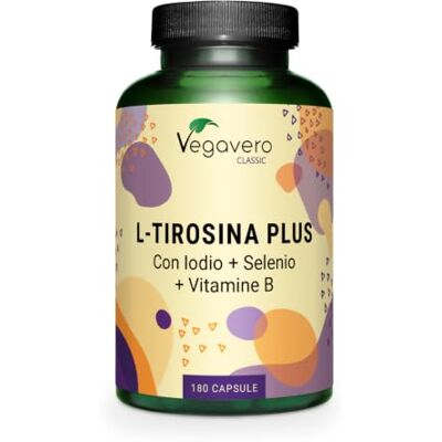 Vegavero L-Tirosina ® 1200 mg con Iodio, Selenio, Vitamina B12, B5, B3, Acido Folico e Biotina Integratore per Tiroide, Metabolismo e Concentrazione 180 capsule Vegan Vegavero L-Tirosina ® 1200 mg con Iodio, Selenio, Vitamina B12, B5, B3, Acido Folico e Biotina Integratore per Tiroide, Metabolismo e Concentrazione 180 capsule Vegan