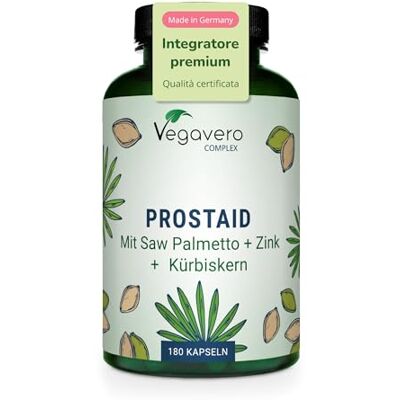 Vegavero Integratore PROSTATA ® 180 capsule con Serenoa Repens, Ortica, Zucca, Zinco e Selenio Titolato in Acidi Grassi per Vie Urinarie Uomo Vegan Vegavero Integratore PROSTATA ® 180 capsule con Serenoa Repens, Ortica, Zucca, Zinco e Selenio Titolato in Acidi Grassi per Vie Urinarie Uomo Vegan