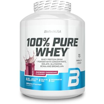 BioTechUSA 100% Pure Whey proteine del siero da concentrato e isolato Con BCAA e L-glutammina enzimi bromelina Basso contenuto di zucchero 2 kg, Cheesecake al lampone BioTechUSA 100% Pure Whey proteine del siero da concentrato e isolato Con BCAA e L-glutammina enzimi bromelina Basso contenuto di zucchero 2 kg, Cheesecake al lampone