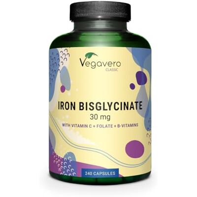 Vegavero Integratore FERRO 30mg con Vitamina C, Acido Folico, B12, B2, B6 240 capsule Anemia, Mestruazioni, Stanchezza, Difese Immunitarie Senza Additivi Vegan ® Vegavero Integratore FERRO 30mg con Vitamina C, Acido Folico, B12, B2, B6 240 capsule Anemia, Mestruazioni, Stanchezza, Difese Immunitarie Senza Additivi Vegan ®