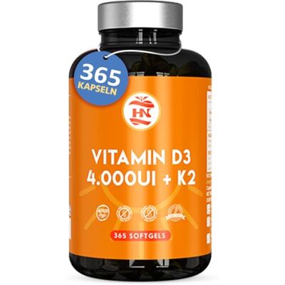 HN Vitamina D3 K2 4000 UI – 365 Capsule Molli Vitamina D ad Alto Dosaggio HN Vitamina D3 K2 4000 UI – 365 Capsule Molli Vitamina D ad Alto Dosaggio