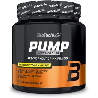 BioTechUSA Pump Caffeine Free pre-workout in polvere con aminoacidi Con citrullina, arginina e beta-alanina zero caffeina, zero zucchero 330 g, Té freddo al limone BioTechUSA Pump Caffeine Free pre-workout in polvere con aminoacidi Con citrullina, arginina e beta-alanina zero caffeina, zero zucchero 330 g, Té freddo al limone