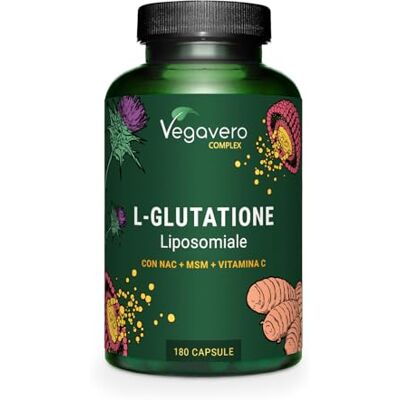 Vegavero Glutatione Liposomiale e Ridotto 180 Capsule Con NAC, Vitamina C, MSM, Glicina e Cardo Mariano Antiossidante, Disintossicante, Immunostimolante Vegano e Senza Additivi Vegavero Glutatione Liposomiale e Ridotto 180 Capsule Con NAC, Vitamina C, MSM, Glicina e Cardo Mariano Antiossidante, Disintossicante, Immunostimolante Vegano e Senza Additivi