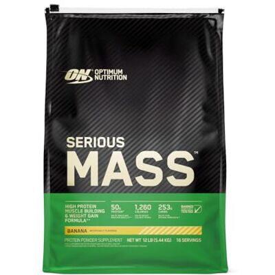 Optimum Nutrition Serious Mass Gainer Proteico in Polvere, Gusto Banana, 5.45kg, 16 Porzioni Optimum Nutrition Serious Mass Gainer Proteico in Polvere, Gusto Banana, 5.45kg, 16 Porzioni