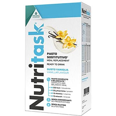 PromoPharma Nutritask Pasto Sostitutivo, Completo e Pronto all'Uso con 13 Vitamine e 10 Minerali Senza Conservanti e Senza Glutine Vaniglia PromoPharma Nutritask Pasto Sostitutivo, Completo e Pronto all'Uso con 13 Vitamine e 10 Minerali Senza Conservanti e Senza Glutine Vaniglia