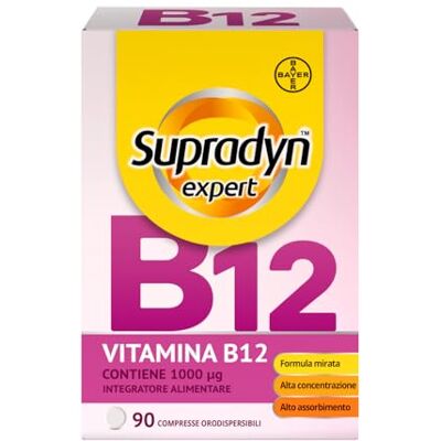 Supradyn Expert Vitamina B12 1000 µg, Integratore Stanchezza, 90 Compresse 1000 µg Metilcobalamina Pura, Orodispersibili Sublinguali, Sistema Nervoso, Memoria, Globuli Rossi, Vegano, Scorta 3 Mesi Supradyn Expert Vitamina B12 1000 µg, Integratore Stanchezza, 90 Compresse 1000 µg Metilcobalamina Pura, Orodispersibili Sublinguali, Sistema Nervoso, Memoria, Globuli Rossi, Vegano, Scorta 3 Mesi