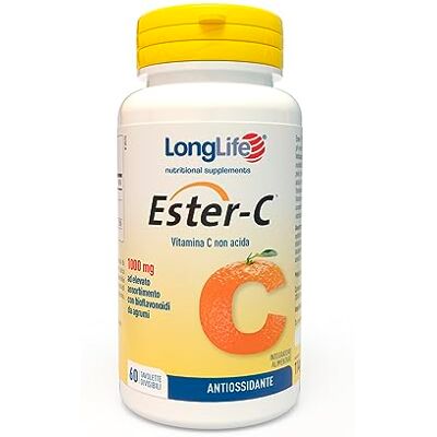 Longlife Ester-C® Vitamina C tamponata non acida Alto dosaggio 1000mg vitamina C con acerola e bioflavonoidi da agrumi Difese immunitarie e antiossidante Vegano e senza glutine Longlife Ester-C® Vitamina C tamponata non acida Alto dosaggio 1000mg vitamina C con acerola e bioflavonoidi da agrumi Difese immunitarie e antiossidante Vegano e senza glutine