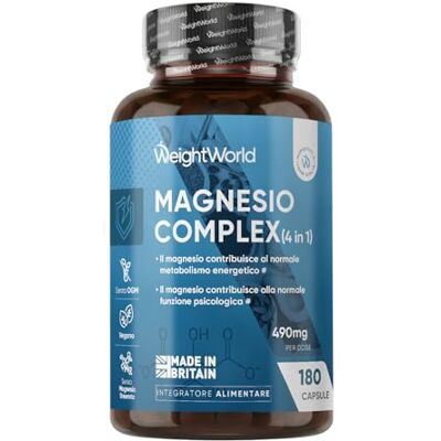 WeightWorld Magnesio Completo Vegano 490mg, 180 Capsule, Magnesium Complex 4 in 1 Bisglicinato e Citrato, Il Magnesio Contribuisce a Ridurre la Stanchezza e l'Affaticamento (EFSA), Senza OGM, Made in Britain WeightWorld Magnesio Completo Vegano 490mg, 180 Capsule, Magnesium Complex 4 in 1 Bisglicinato e Citrato, Il Magnesio Contribuisce a Ridurre la Stanchezza e l'Affaticamento (EFSA), Senza OGM, Made in Britain