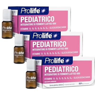 Prolife Pediatrico Integratore di Fermenti Lattici con Bifidobatteri, 3 Miliardi di Fermenti per Dose, 3 Pack da 10 Flaconcini da 8 ml, per Equilibrio Intestinale nei Bambini Prolife Pediatrico Integratore di Fermenti Lattici con Bifidobatteri, 3 Miliardi di Fermenti per Dose, 3 Pack da 10 Flaconcini da 8 ml, per Equilibrio Intestinale nei Bambini