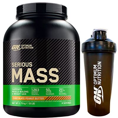 Optimum Nutrition Serious Mass Gainer Proteine Whey in Polvere per la Massa Muscolare con Creatina Glutammina e Vitamine Cioccolato Burro di Arachidi 2,73kg 8 Porzioni + Shaker Optimum Nutrition Serious Mass Gainer Proteine Whey in Polvere per la Massa Muscolare con Creatina Glutammina e Vitamine Cioccolato Burro di Arachidi 2,73kg 8 Porzioni + Shaker