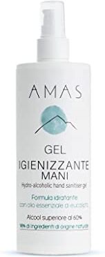 AMAS Gel Igienizzante , 400ML 100% Fatto a Mano in Italia 98% Origine Naturale- Idratante, Emolliente, Dermoprotettivo Con Olio Essenziale di Eucalipto