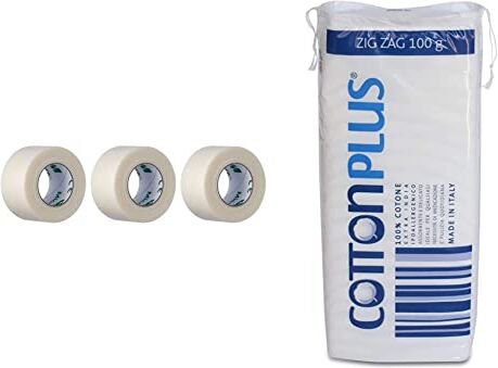 3M Micropore™ 2.5 cm x 9.14 mt Cerotto delicato in carta, Confezione da 12 pezzi & Cotton Plus ZIG ZAG 100 g LINEA MEDICALE   100% PURO COTONE IDROFILO CARDATO PER USO MEDICALE