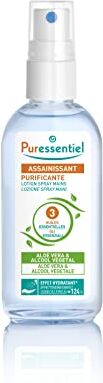 Puressentiel Purificante, Lozione Spray Mani Igienizzante, 3 Oli Essenziali, Effetto Idratante con Aloe Vera, Vegan, In Comodo Formato Da Borsa , 80 ml