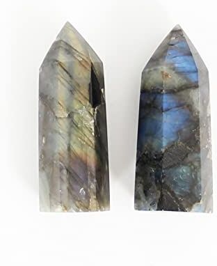 Orientrea Bacchette di cristallo di Labradorite-2 pezzi 5-6 cm Bacchette di quarzo Labradorite, torre di quarzo Labradorite, cristallo curativo di Labradorite e pietre, confezione regalo