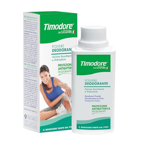 TIMODORE , Polvere Deodorante, Azione Assorbente e Antisudore, Risposta Ideale al Problema dell'Eccessiva Sudorazione, Protezione Antibatterica, 100% Made in Italy, Dermatologicamente Testato, 75 gr