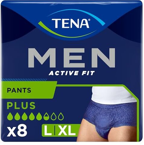 TENA MEN, Boxer Assorbenti per Perdite Urinarie, Elasticizzati, Monouso, per Uomo, Taglia L, 8 Pezzi